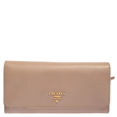 Prada Beige Saffiano Lux Leather Flap Continental Wallet | eBay