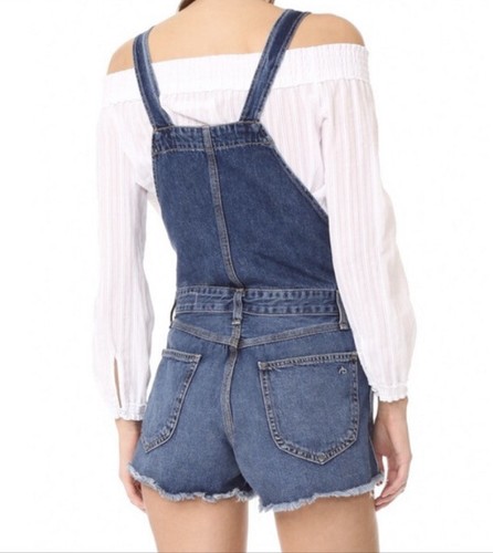 Rag & Bone Lou Denim Overall Shorts in Bluebird Size M - Picture 4 of 15