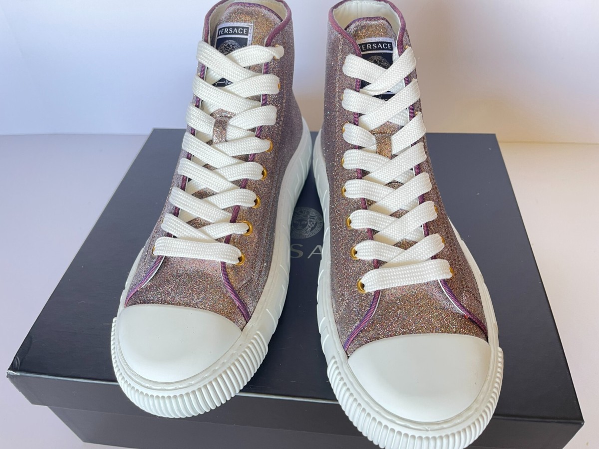 VERSACE Greca Glitter High-Top Sneakers Women Eur 40/ US 10