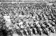 ANTIQUE REPRO 8X10 PHOTO WW11 POST WAR HARLEY DAVIDSON MOTORCYCLE HOLDING AREA 2