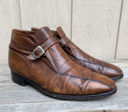 VTG Florsheim Imperial Chukka Ankle Boots Brown Leather Monk Strap 10.5 3E Wide