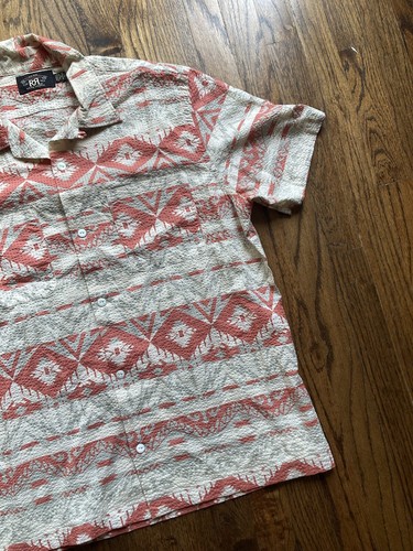 RRL RALPH LAUREN Southwestern Seersucker Camp Shirt Mens Size Large Aztec Button - Picture 3 of 11