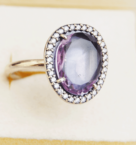 Genuine Pandora Silver Cocktail Ring with Amethyst and CZ - 190893AM Size 54 - Foto 3 di 3