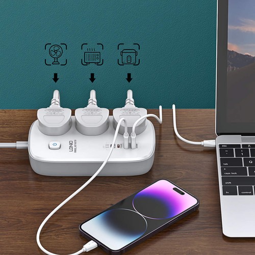 LDNIO Power Strip 3 AC Outlets 4 USB Port Extension Lead Charging Station - Zdjęcie 18 z 22