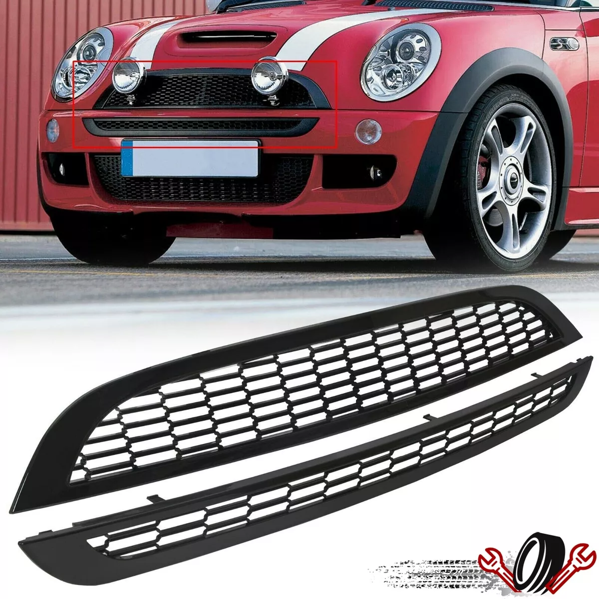 For 02-06 Mini Cooper R52 R53 JCW Style Front Glossy Blk Honeycomb Mesh  Grille