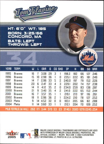 2005 Fleer Ultra #34 Tom Glavine New York Mets - Picture 2 of 2