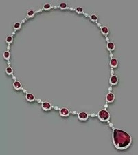 25 Ct Oval Cut Lab created Pink RubyTennis Necklace 14K White Gold Plated 18"