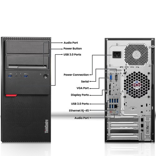 Lenovo Tower Desktop Computer PC Intel i5-6th 16GB RAM 512GB SSD WiFi Windows 11 - Picture 2 of 6