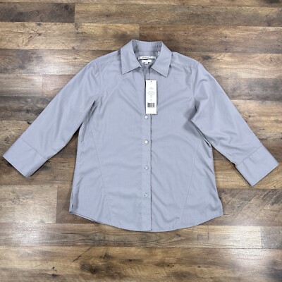 Foxcroft Shirt Womens Small Gray Silver Long Sleeve Stretch Button Up Top  NEW