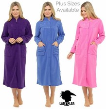 Ladies Daisy Button Through Fleece Dressing Gowns By Lady Olga 4073 Size 10-28