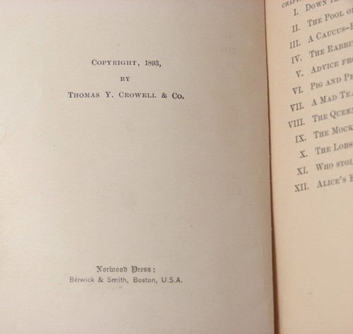 Alice's Adventures in Wonderland by Lewis Carroll Thomas Y. Crowell ©1893 BCPA - Picture 5 of 12