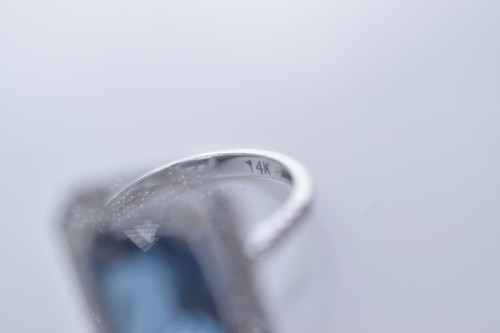 Designer 14k White Gold London Blue Topaz & Diamond Ring - Picture 6 of 9