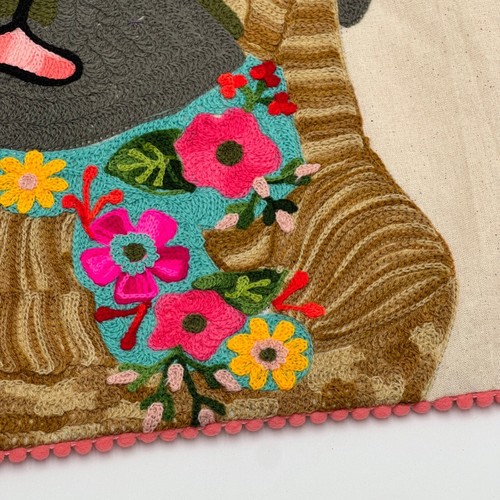 Dog Embroidered Cushion Cover Hand Embroidered - Picture 3 of 11