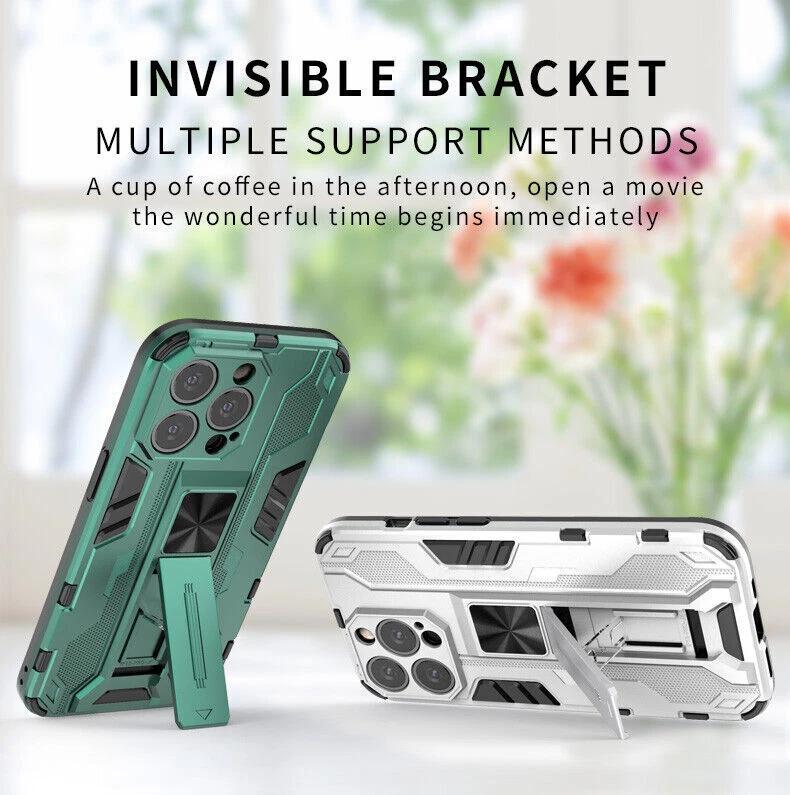 Funda de teléfono híbrida con soporte blindado para iPhone 11 Pro 12 Mini 13 Pro Max 14 15 Plus Foto 3 de 4