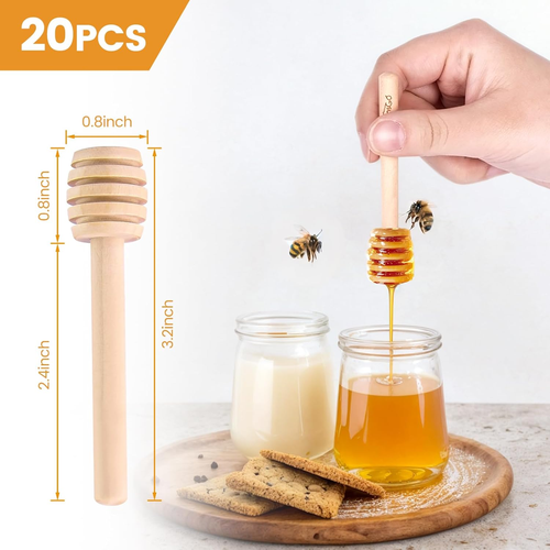 HANSGO 20PCS Wooden Honey Dipper Sticks, 3 Inch Honeycomb, Mini Honey Spoon Wand - Picture 4 of 12