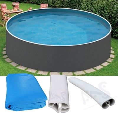 Stahlwandpool Set 3,60 x 0,90 m Pool graphit Poolfolie Swimmingpool Rundpool