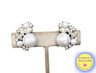 Vintage Signed Crown Trifari Mabe Pearl & Clear Rhinestone Clip Earrings
