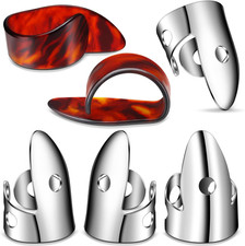 6 Pcs Banjo Finger Picks, Steel Adjustable,Silver, Amber