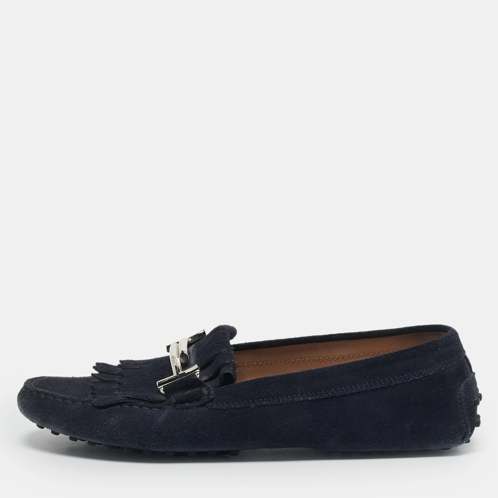 TOD’S Mocassini Tod's blu navy scamosciati con frange a punta taglia 39 5