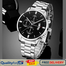 Fashion Mens Watches Luxury Silver Stainless Steel Quartz Wrist Watch