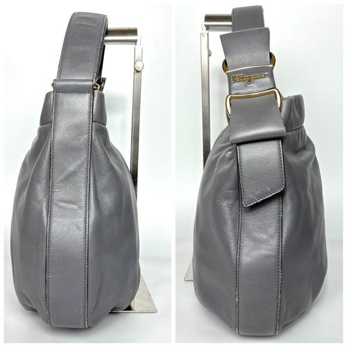 Salvatore Ferragamo Vala Grey Leather One Shoulder Bag Large Capacity Auth - Picture 3 of 14