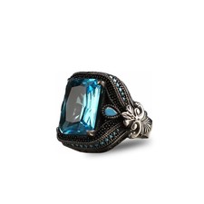 BayVog 925 Sterling Silver Aquamarine Stone Men Silver Ring, Handmade Blue