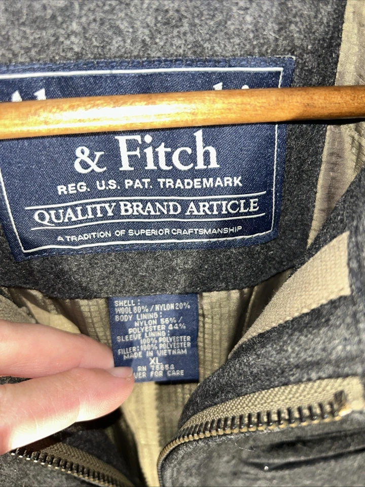 Vintage Abercrombie Fitch 92 Jacket Mens XL Gray Wool Full Zip Quilted Lining - Image 2 of 4