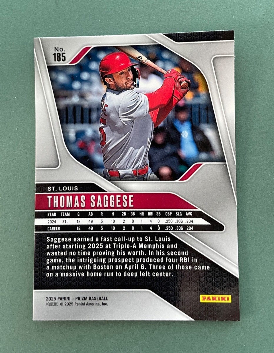2025 Panini Prizm Baseball Thomas Saggese #185 Rookie RC Cardinals