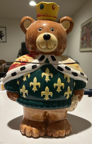 Neiman Marcus 1994 Annual Series Christmas Cookie Jar Teddy Bear King with Crown