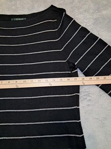 LAUREN Ralph Lauren Black White Striped Sweater Dress Preppy Coastal Size Large - Picture 7 of 9
