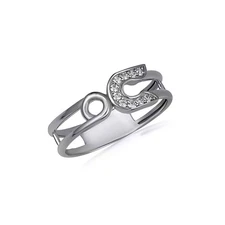 .925 Sterling Silver Cubic Zirconia Safety Pin Band Ring