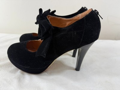 Black Velvet Mary Jane Platform Stiletto Pumps Bow Heels Size 10 Y2K Goth