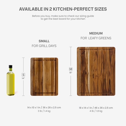 Cutting Board - Medium (M) Wood Cutting Board with Juice Groove and Grip Hand... - Picture 7 of 8