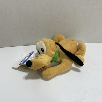 Disney Store Pluto Plush Toy Mini Bean Bag 9'' Mickey Mouse s Dog Green Collar