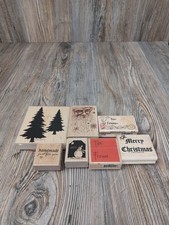Set of 7 Christmas Rubber Stamps &ndash; Greetings, Santa, To & Form, Snow Man.