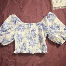 Lush Smocked Square Neck Cropped Puff Sleeve ...
