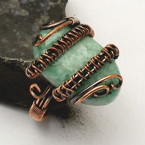 Amazonite Gemstone Handmade Copper Wire Ring Jewelry Gift US Size-10.25 AR 72469