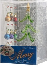 Crystal Handblown Glass Christmas Tree W/ Wine 9  Glass Ornaments New In Box