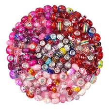Aipridy Assortment European Large Hole Beads Spacer Small, Rose-Red-Rose red