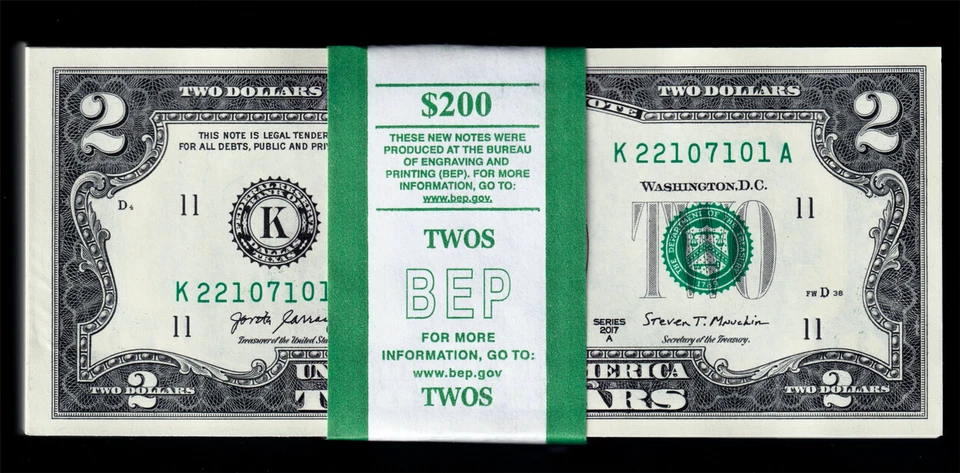 USPC FR#1941K 100X $2 2017 A FRN DALLAS SEQ #'D GEM UNC (W/ BEP STRAP) - Image 3 of 4