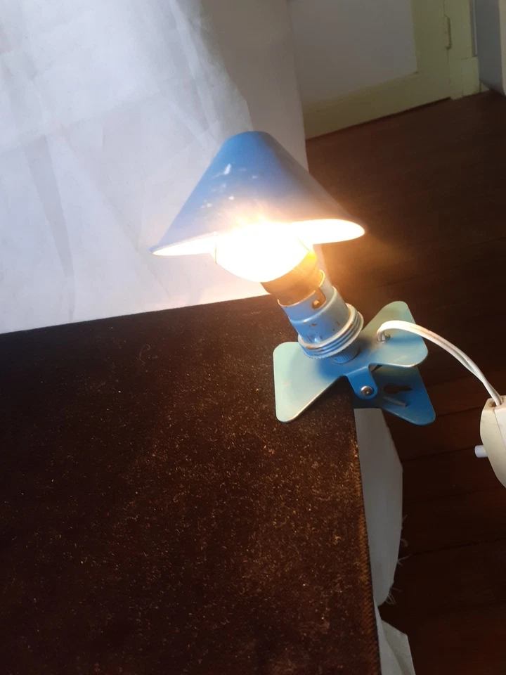 Ancienne Petite Lampe à Pince Champignon Veilleuse Métal Bleu - Photo 4/4