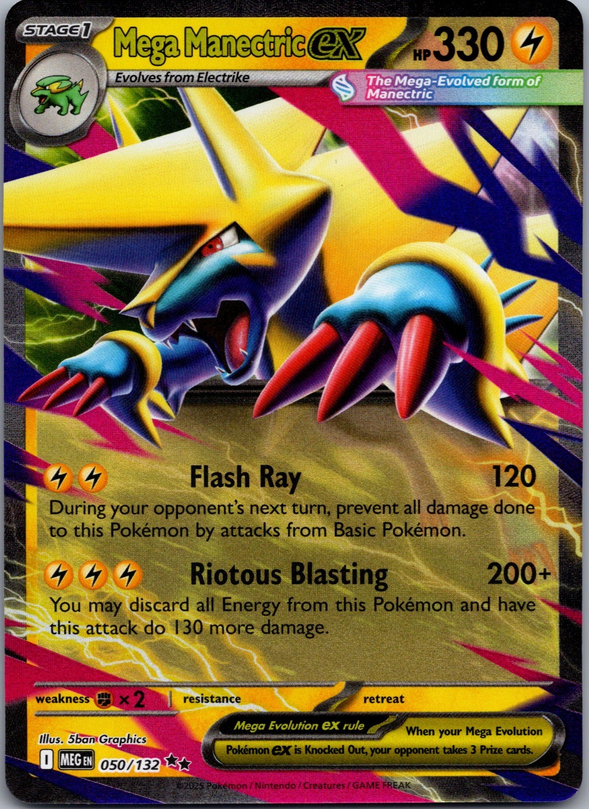 Mega Manectric ex Holo Double Rare ME01: Mega Evolution 050/132 NM