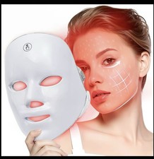 7-Setting LED Red Light Therapy Face Mask, Adjustable, Timer, Rechargeable USB