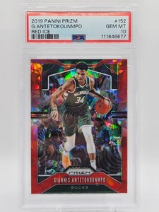 2019-20 Prizm Giannis Antetokounmpo Red Ice Prizm #152 PSA 10 Bucks Champs