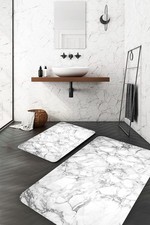 Bathroom Rugs Sets 2 Piece Washable Bath Mat Set Marble Stone Grey