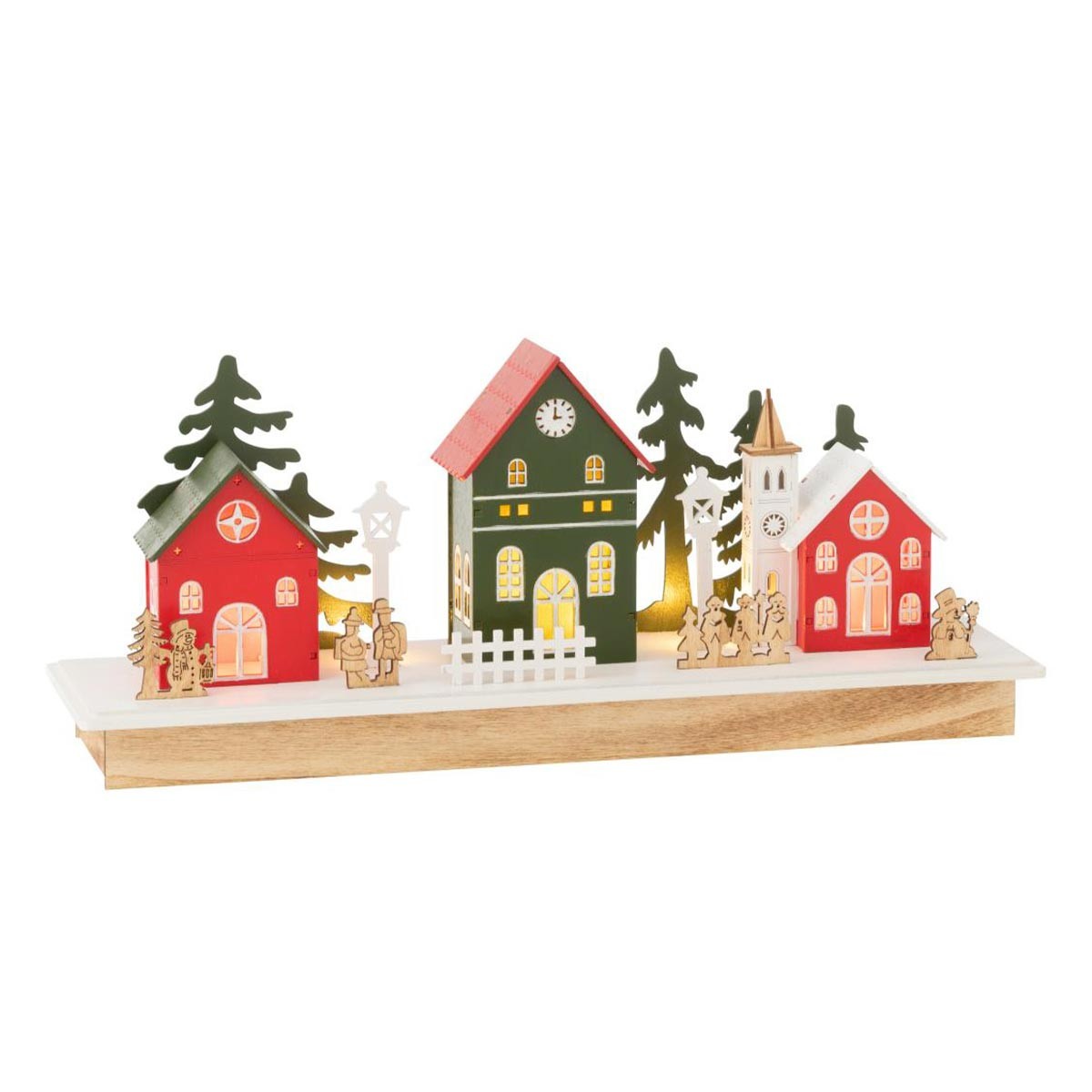 Village de Noël en bois LED 44cm multicolore pour décoration de table festive