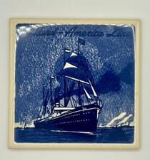 Set of 4 Blue & White Holland America Line Delft Tile Coasters with Cork Bottoms