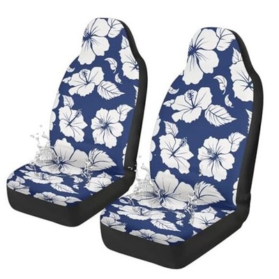 Waterproof Car Seat Cover Easy to Install Car Front Seat White Hibiscus