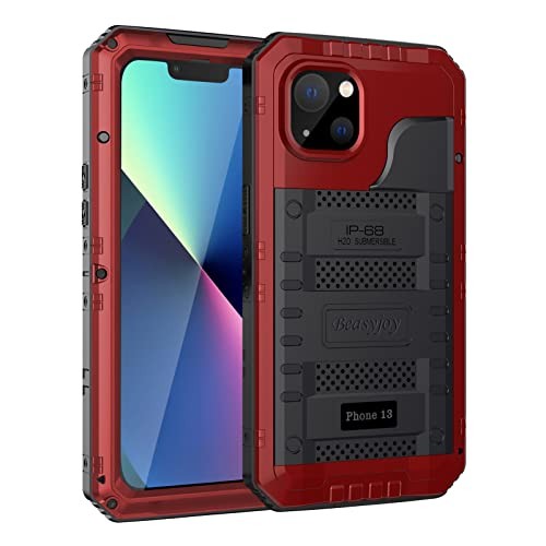 Für Hülle Wasserdicht, Metall Handyhülle mit integriertem Display iPhone 13 Rot - Bild 2 von 7