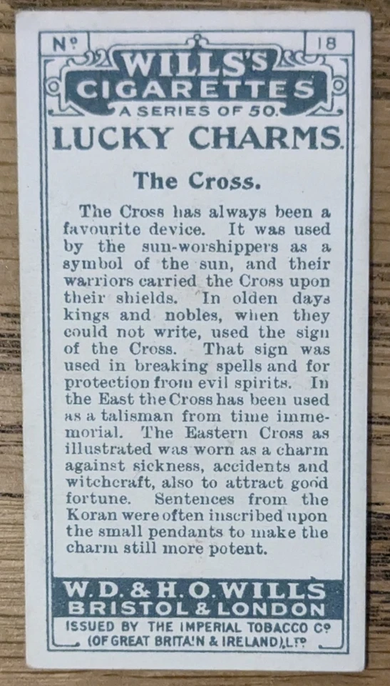 1923 Wills Cigarette Card - Lucky Charms - #18 The Cross - Image 2 of 2